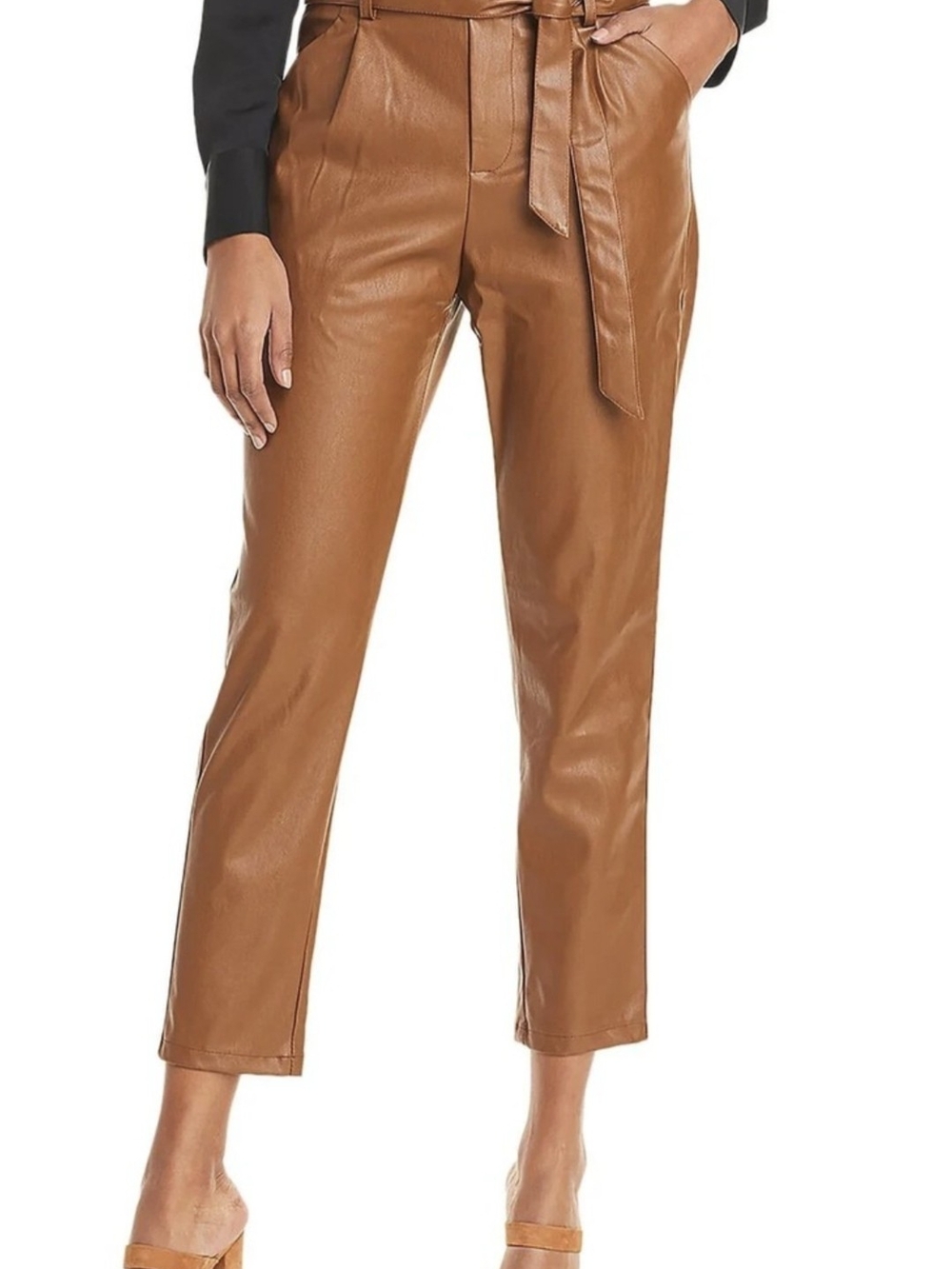 Lucy Paris Camel Paperbag Faux Leather Ankle Pants
